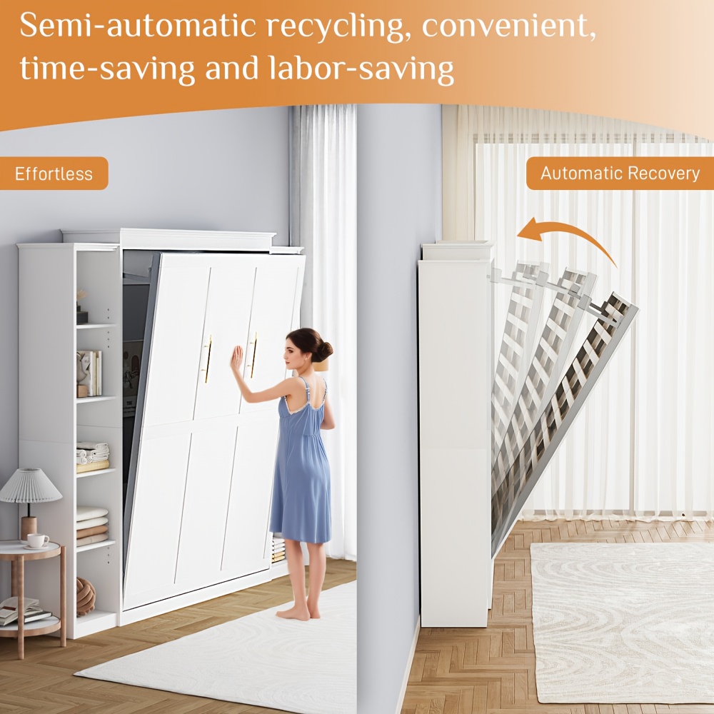 Queen Murphy Bed Cabinet with 5-Tier Adjustable Shelves - Space-Saving Wall Bed, Heavy-Duty Foldable Platform Bed Frame, Modern Murphy Bed for Small Apartments, Guest Rooms, Home Offices - Easy Assembly, No Box Spring Needed, Apartment Living, Minimalist Furniture, Highquality Build, Apartment Dwellers