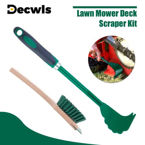 2pcs/ Set of Metal Lawn Mower Deck Scraper Tool And Wash Cleaning Brush Kit with Ergonomic Long Handle - Effective Lawn Mower Chassis Cleaner for Maintenance And Cleaning