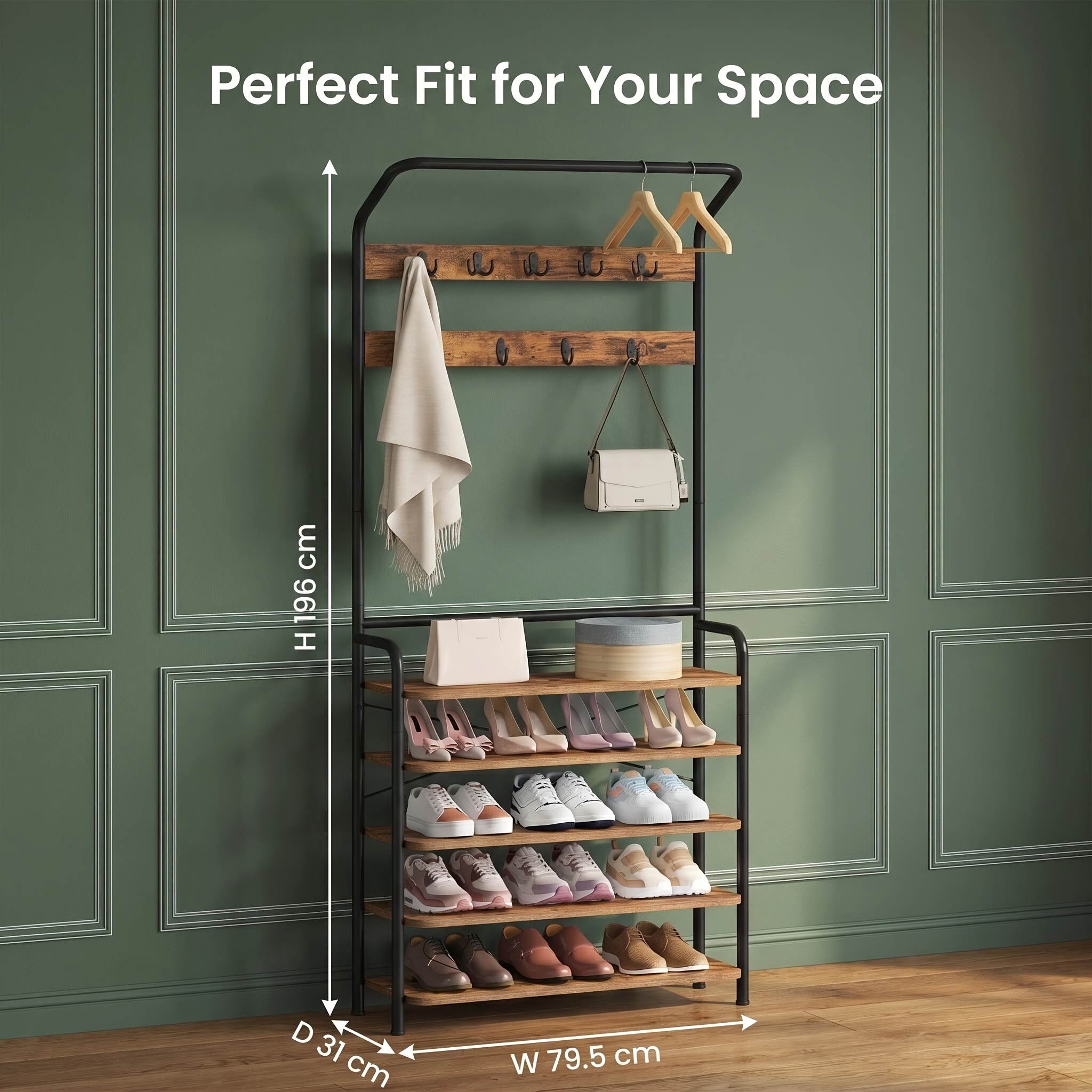 Entryway Clutter : 5-tier Shoe Rack With 9 Hooks, Removable Shelves, Stable To Prevent , Narrow Design For Space And . A Must-have For Home Entryway Organizing.