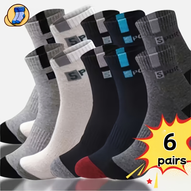 TEMU 24pcs (12 Pairs)/12pcs (6 Pairs) Men's Breathable Sports Socks, Fashionable Letter Print High Elastic Outdoor Running Socks
