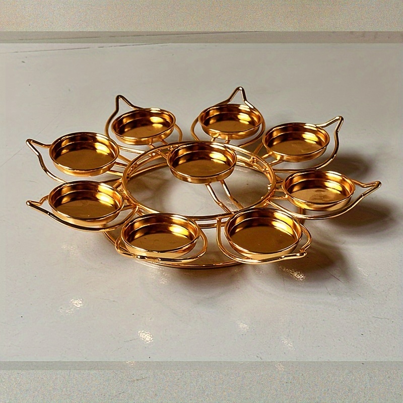 TEMU Golden Metal 9 Star Lotus Candle Holder For Small Round Candles - Perfect For Festive Decorations