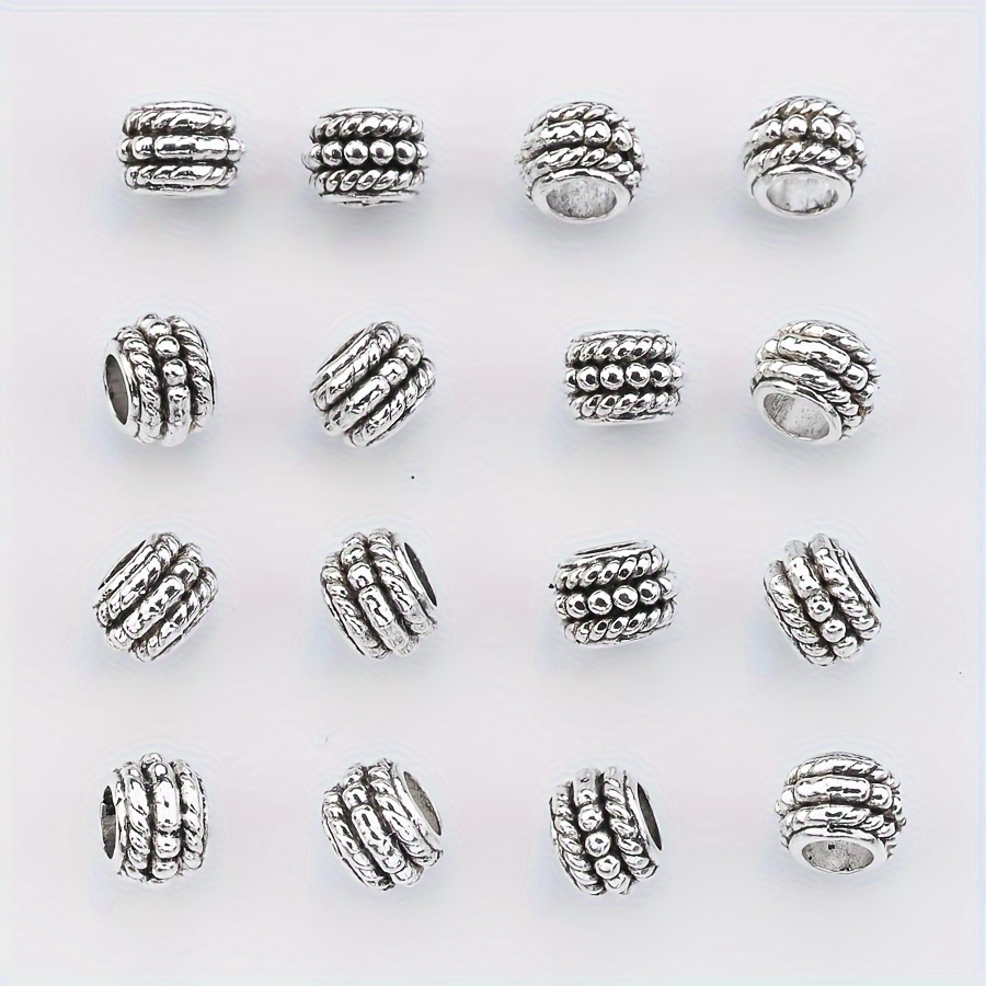 

20pcs Alloy Spacers Large Hole Charm Beads For Diy Bracelet Necklace Pendant, Minimalist Retro Jewelry Making Supplies