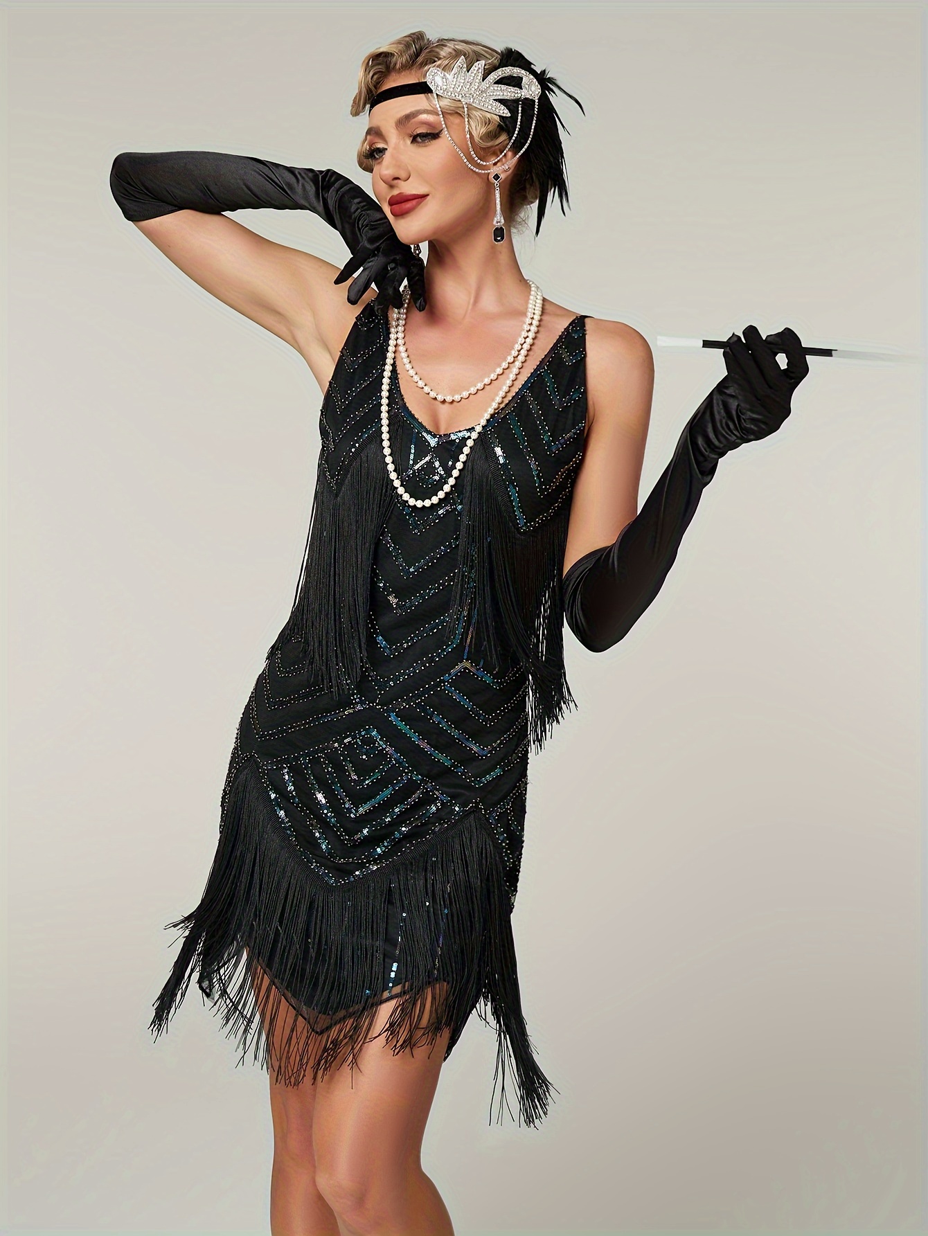 SPORTARC Vintage Boutique Kralen Pailletten 1920 Retro Sjaal Flapper Deco Avondfeest Cape (GOUD