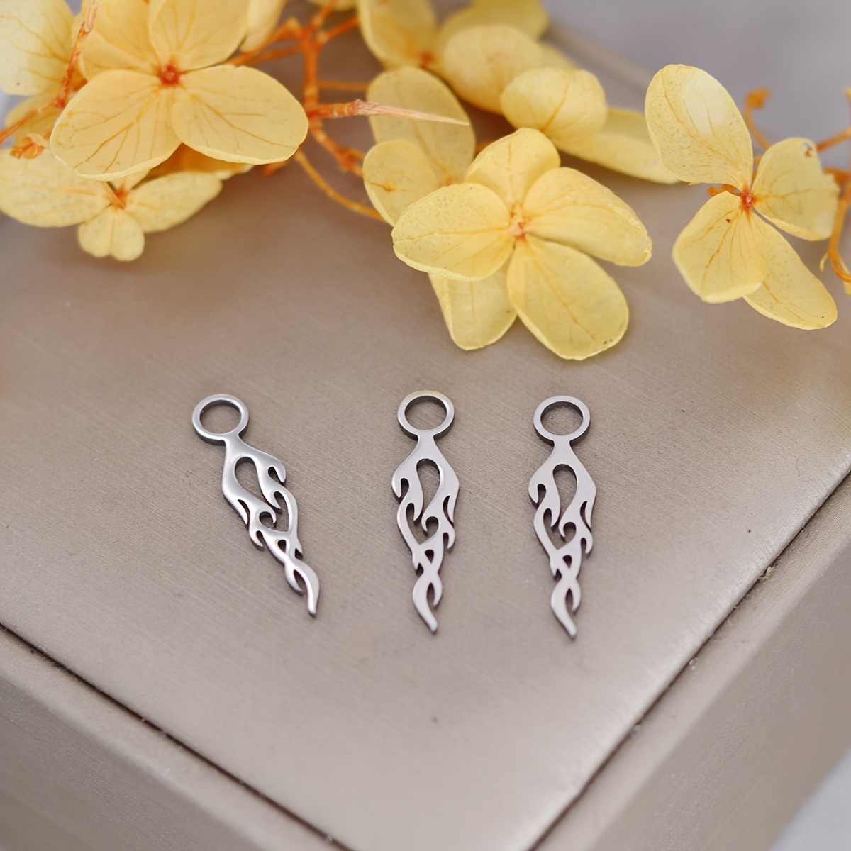 Image of 3pcs Flame Fire Shaped Pendants Accessories Stainless Steel Charms Jewelry Making Findings For Earrings Necklaces Diy Handmade
