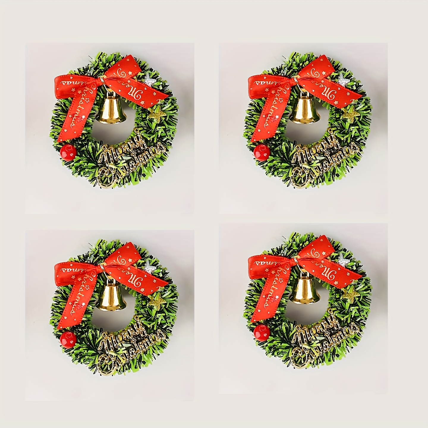 Image of 4/8pcs Mini Christmas Wreaths With Red Bows And , Handmade Christmas Tree Hanging Ornaments, Home Wall Party Holiday Xmas Decorations