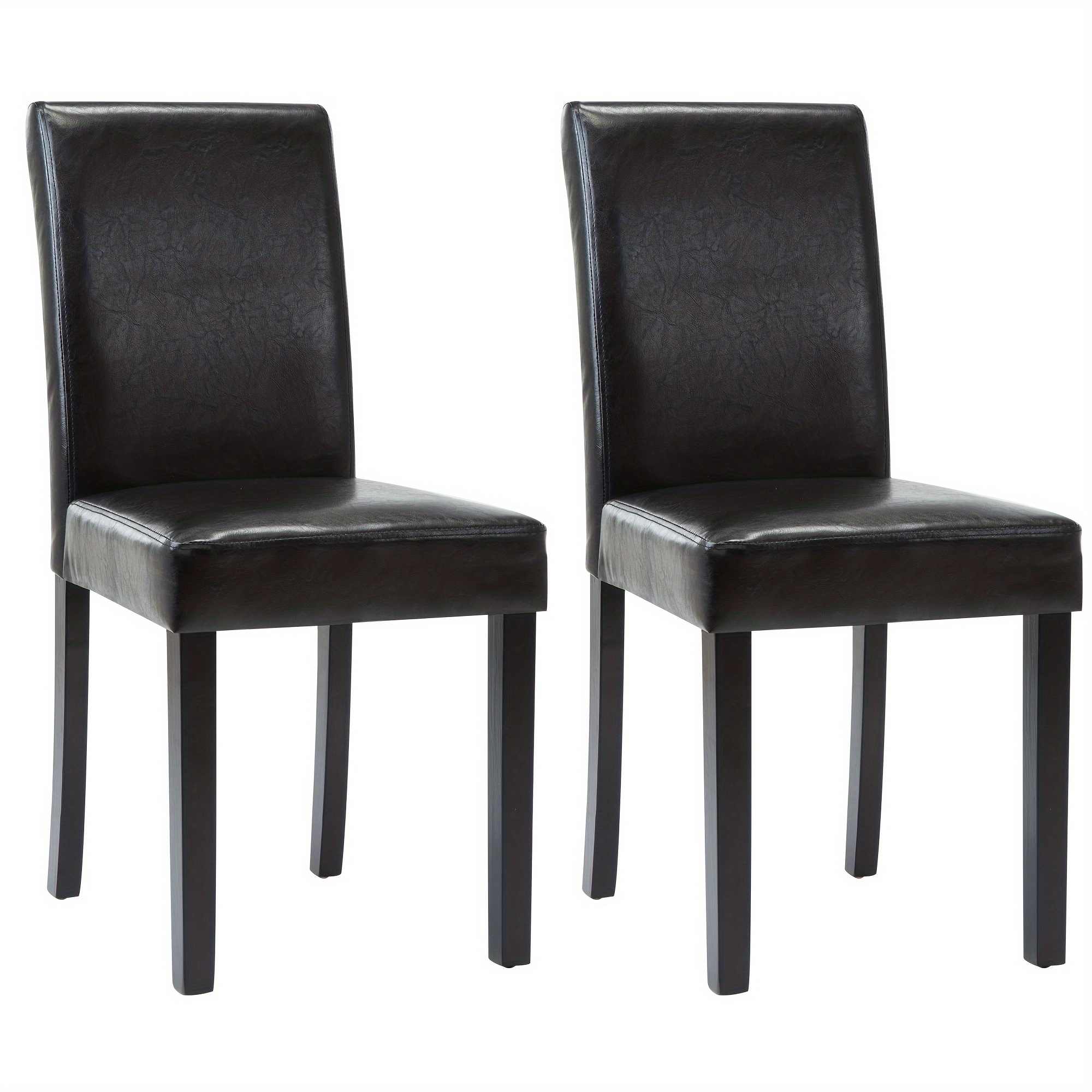 TEMU Dining Chairs Set Of 2, Pu Leather Upholstered Dining Room Chairs With Solid Wood Legs, Dining Side Chairs For Home Room, Black