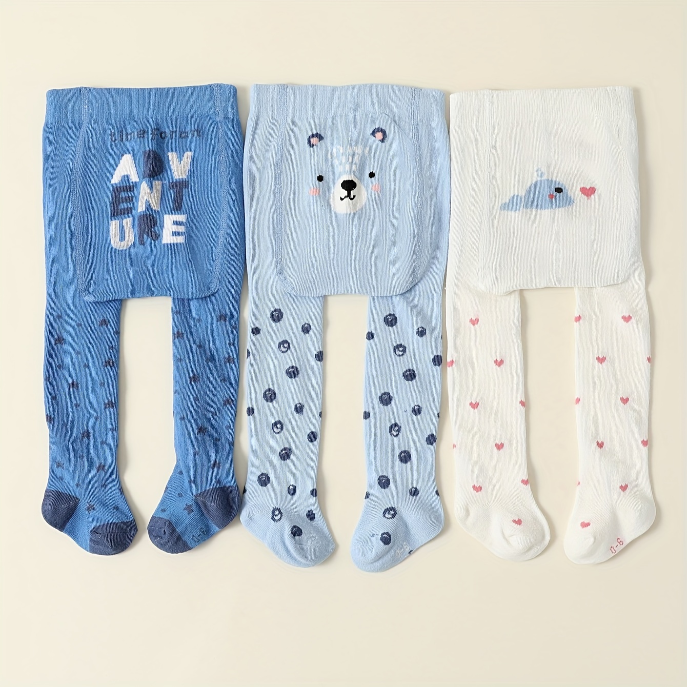 Image of 3-pc Baby Girl's Big Tights Trendy Tights Autumn And Winter Knitted Leggings Warm And Soft