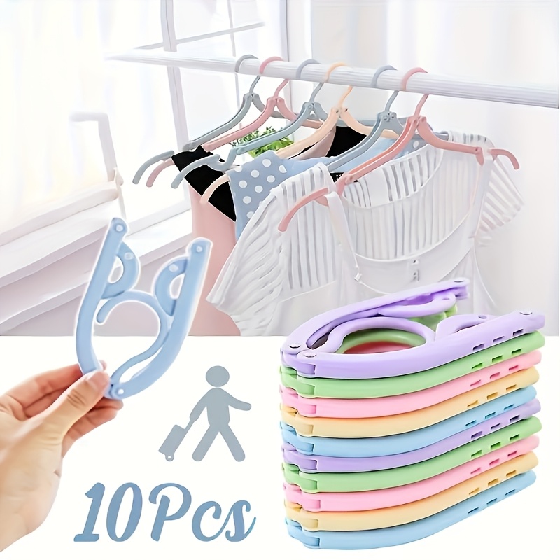 

10pcs Portable Folding Travel Clothes Hangers - Essential For Cruise, Space-saving Drying Rack, New Year & Valentine's Gift, Unfinished Plastic