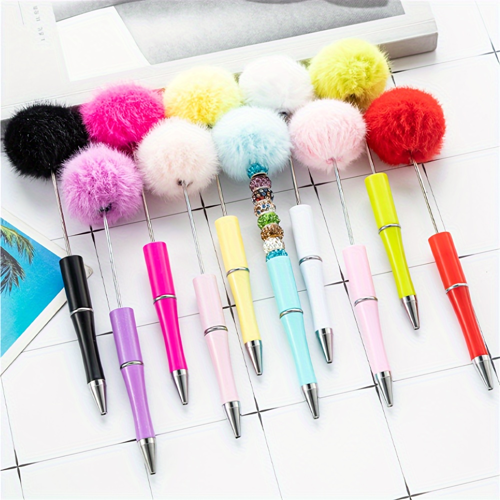 

20pcs Fluffy Beadable Pen Assorted Fuzzy Plastic Bead Ballpoint Pen Multicolor Retractable Beaded Writing Pens For Diy Craft Back-to-school Office Supplies