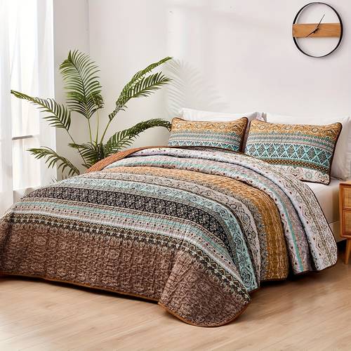 boho fall queen quilt set brown quilt bedding set lightweight microfiber bed decor bedspread for