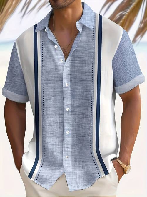 mens plus size vintage striped button up short sleeve shirt light blue white casual summer top with short sleeves casual summer print shirt short sleeve shirt