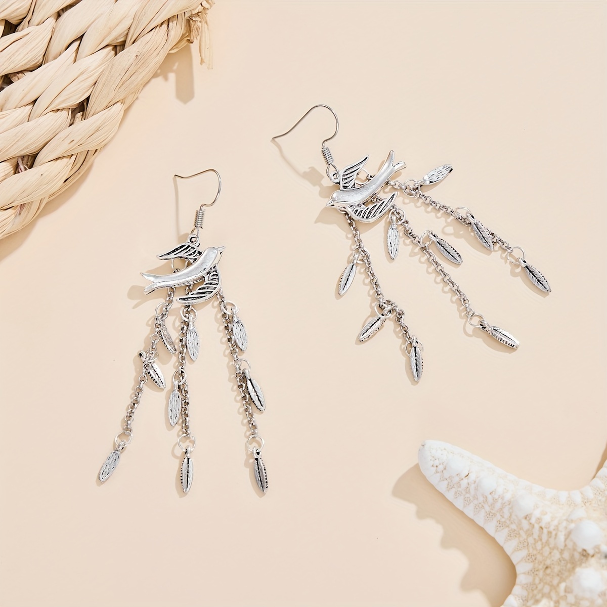 TEMU 1pc Aretes colgantes con lámina de hoja de sauce de , joyería para uso diario, regalo para fiestas