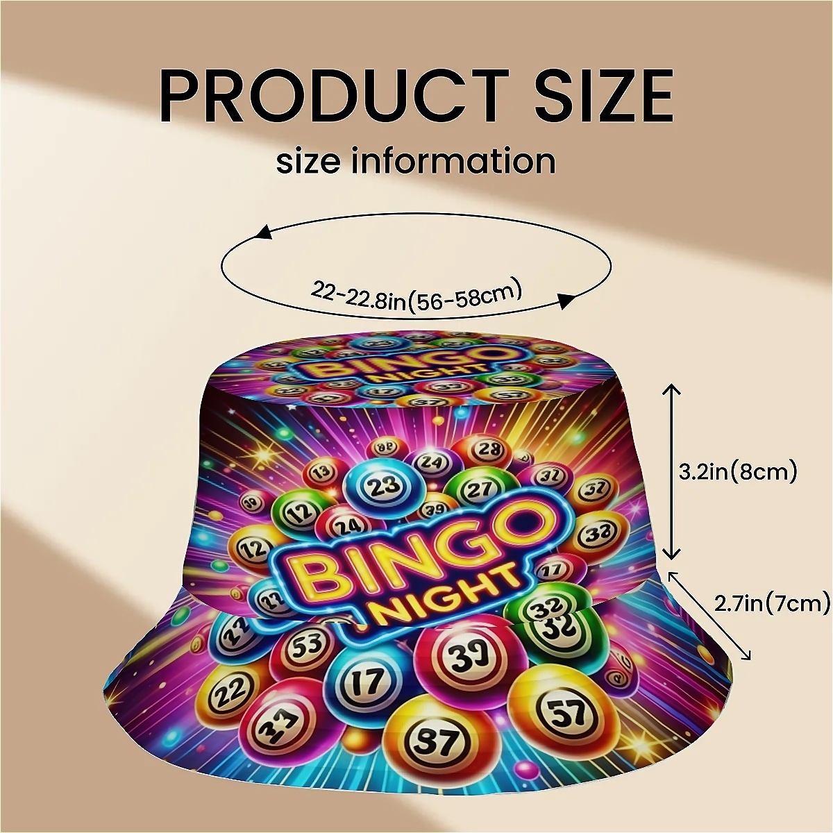 TEMU 1pc Bingo Night Bucket Hat - Bingo Balls & With Bingo Night Text, Lightweight Fisherman Hat For Bingo Nights, Parties, Golf, Beach, Fishing -
