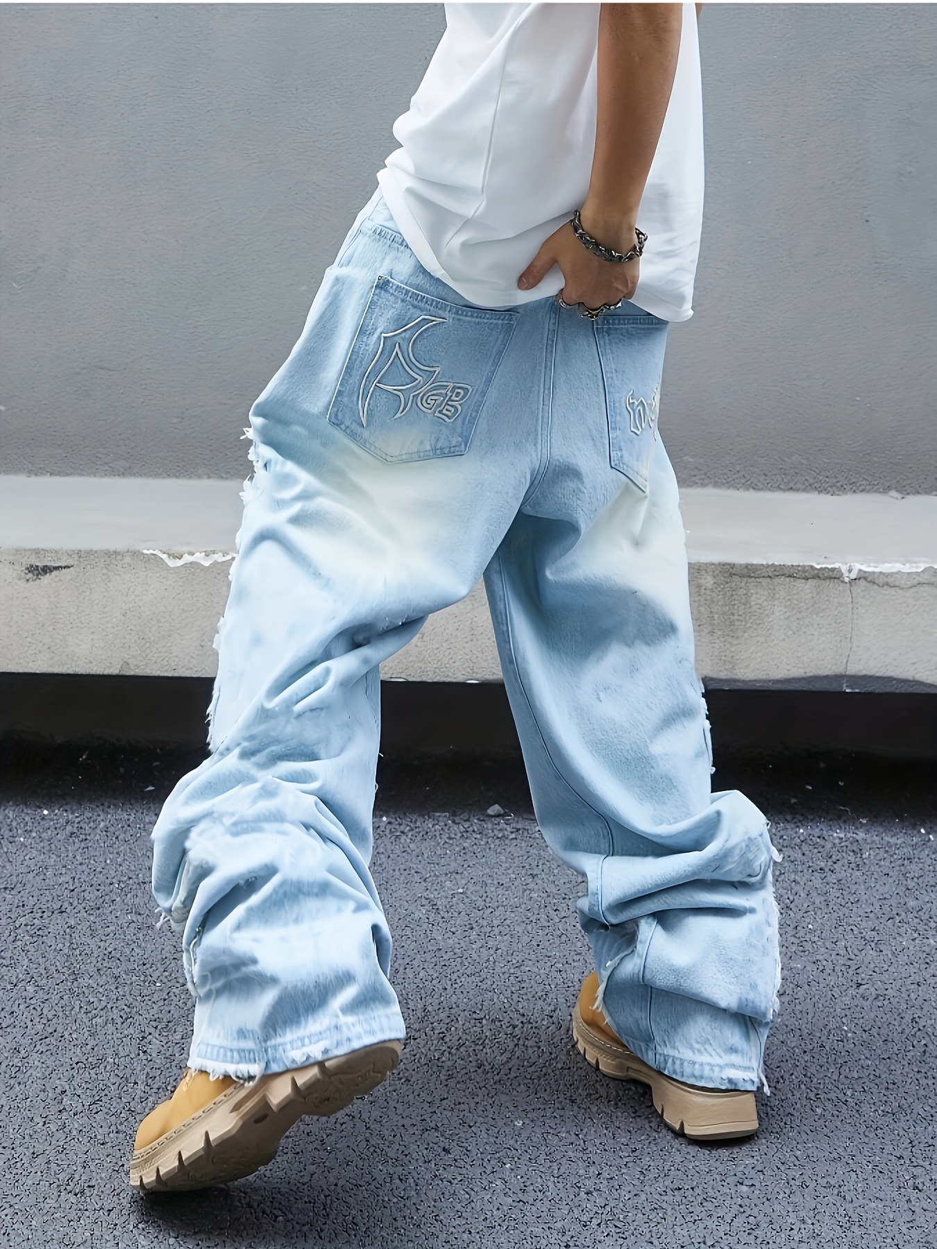 light wash blue denim wide leg pants blend | Temu South Africa