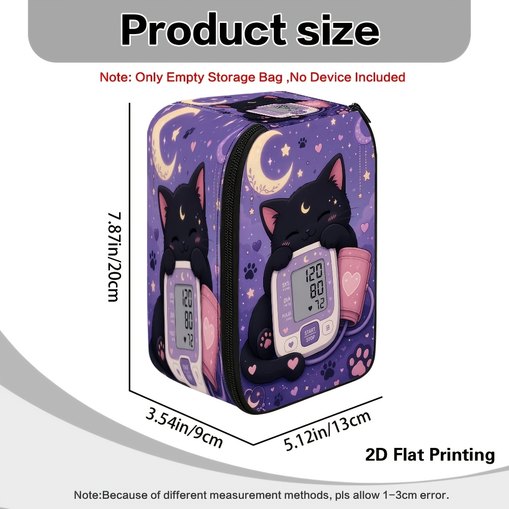 TEMU Empty Storage Bag (no Device Included) For Blood Pressure Monitor, Diabetes Care, Blood Pressure Monitor Storage Accessories, 1pc Cute Black Cat