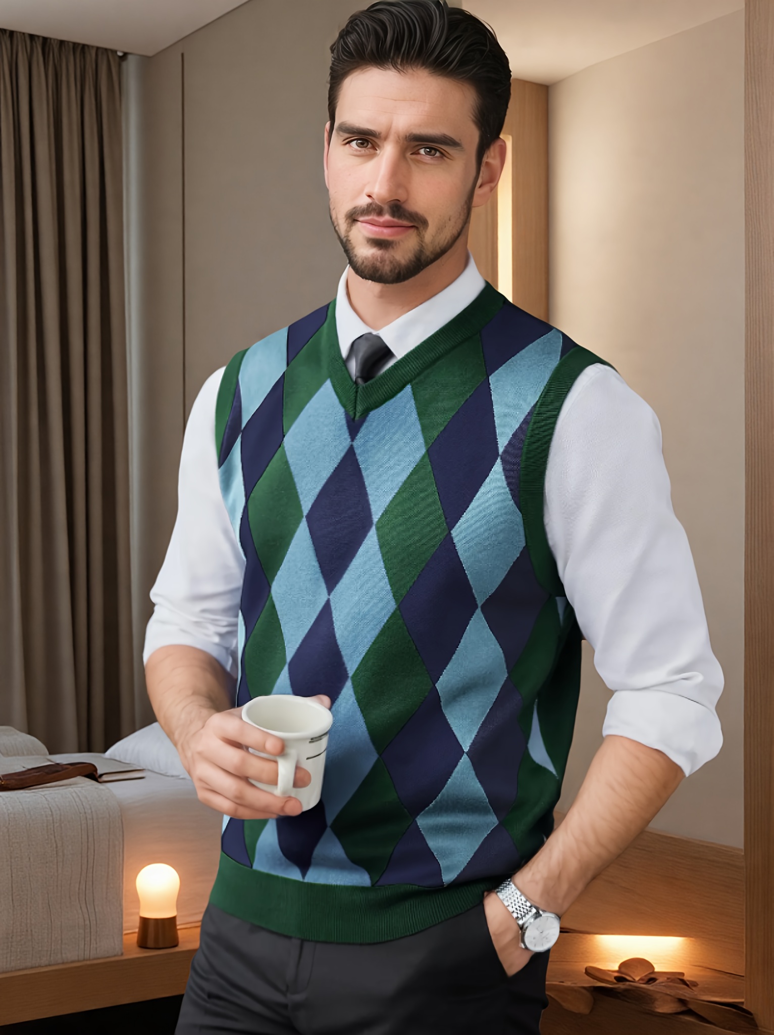 *'s Retro Argyle Sleeveless V-Neck Golf Vest Breathable Sleeveless  Pullover for Spring Fall, Stretch Fit (Maroon/White/Burg