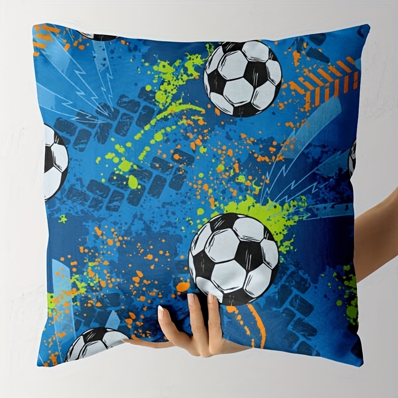 

1pc Soccer Pattern Pillowcase (pillow Core Not Included), Soccer Ball Printed Pillowcase, For Living Room Bedroom Dorm Room Home Decor, Without Pillow Core, 18*18in