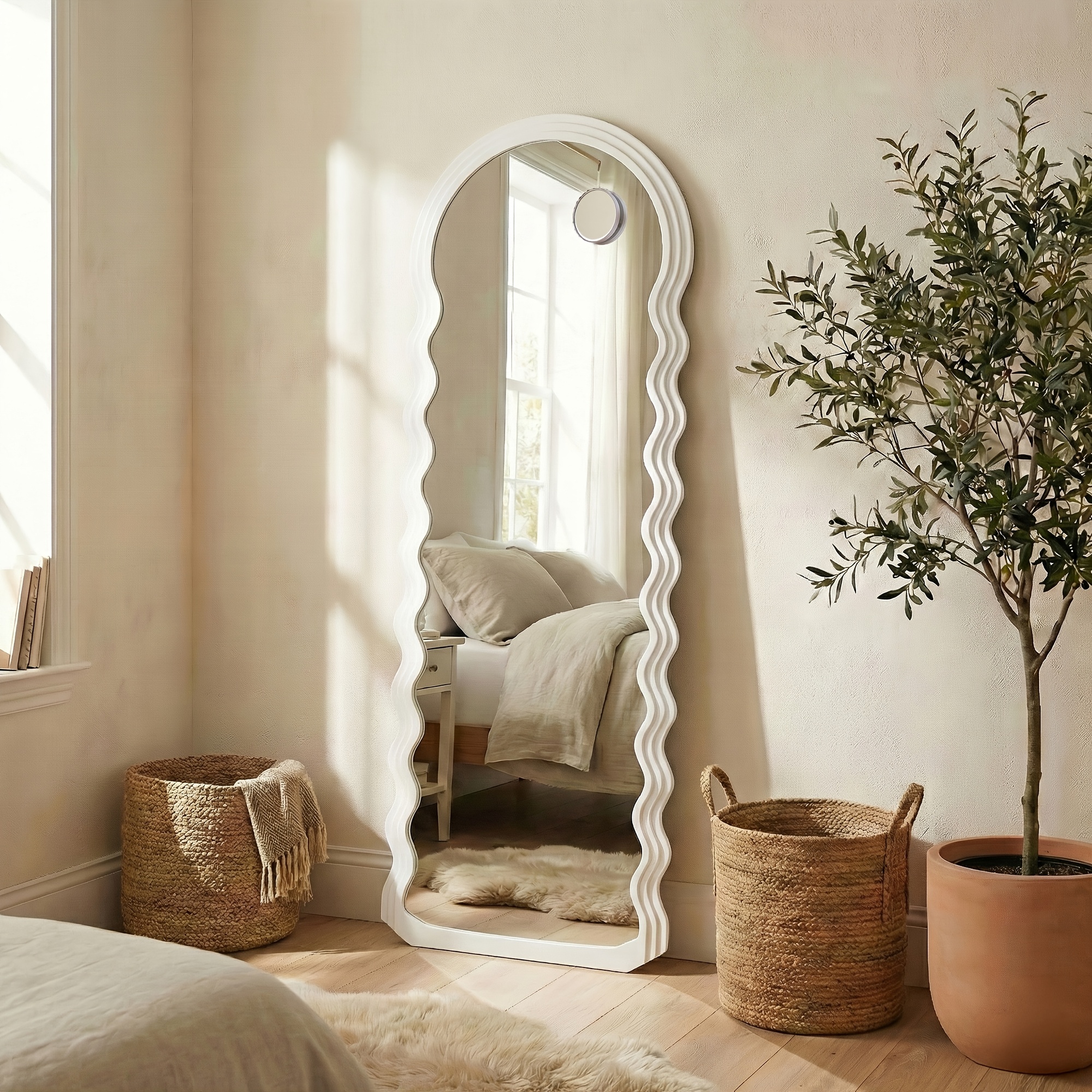 Image of Full-length Mirror, 160 X 50 Cm, With 10x Magnification, Standing Mirror, , With Stand, Freestanding, Mdf Frame, For Bedroom, Living Room, Entrance Area, Cloud