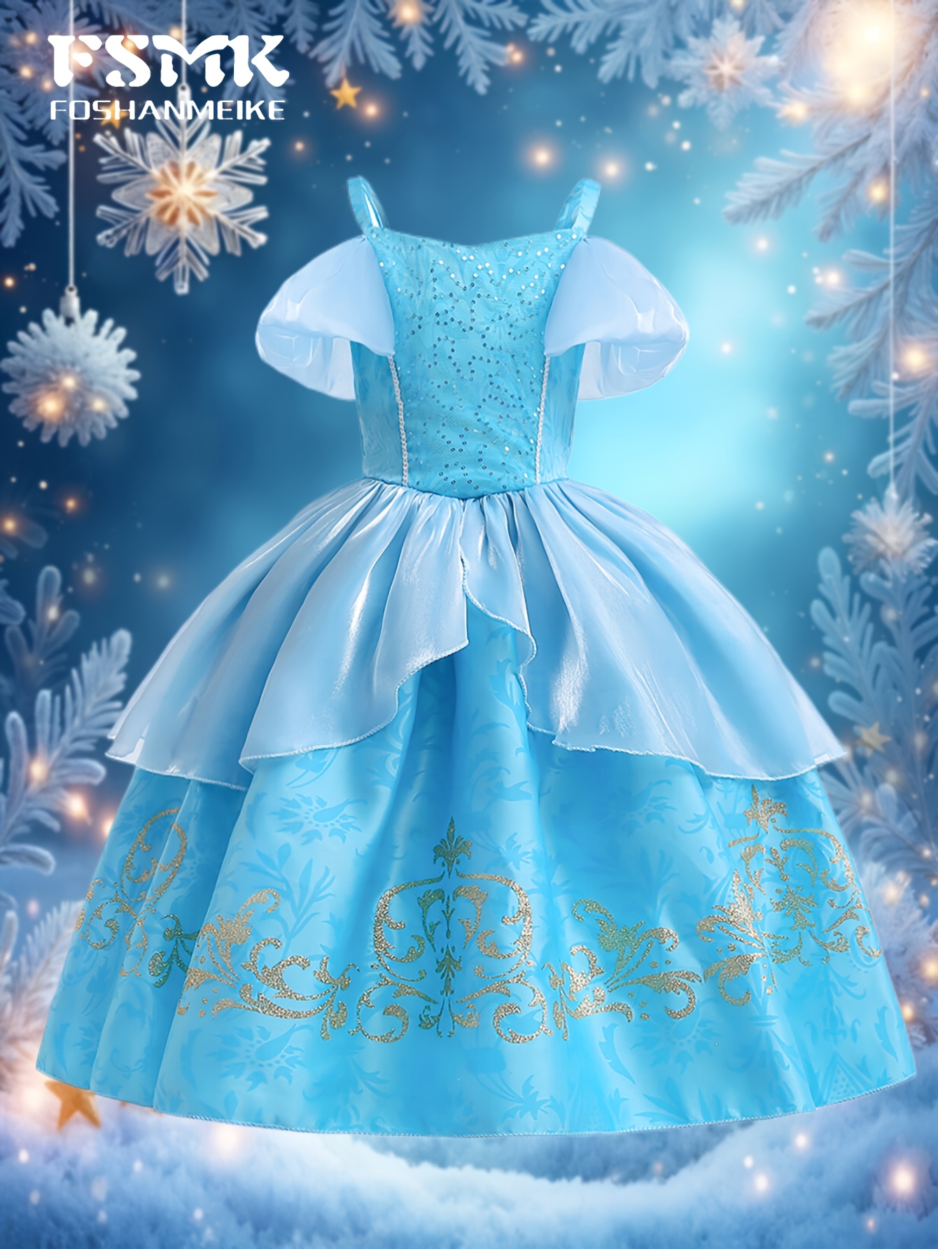 girls' princess dress, sequin crop top with printed chiffon skirt, super |  Free Shipping On Items Shipped From Temu | Temu Bahrain