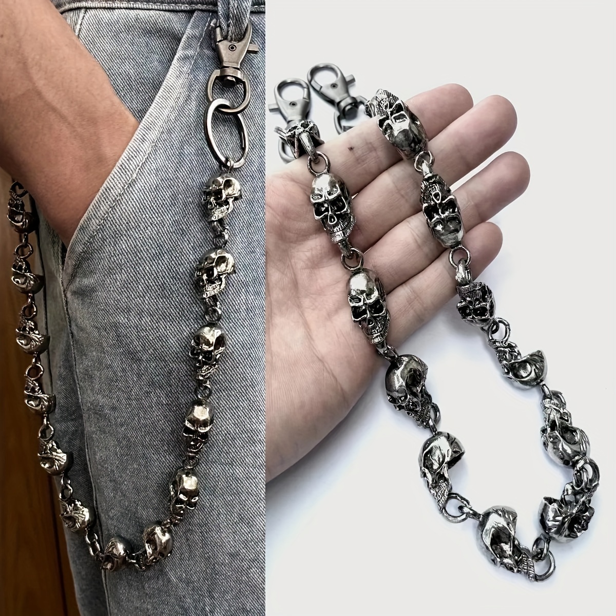 

1pc Vintage Punk Skull Keychain - Alloy Metal Waist Chain For Men, Rocker Motorcycle Biker Accessory, Unique Gift Idea