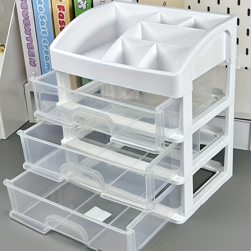 TEMU 4-tier Desktop Organizer With Drawers - Cosmetic Storage Rack For Dorm, Bedroom & Bathroom | Makeup And Stationery Management Solution