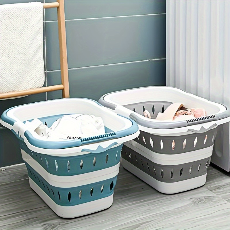 

2-in-1 Portable Folding Laundry Basket With Handles, Space-saving Plastic Hamper For Bathroom & Laundry Room Organization, Includes Practical Hooks, Hand Wash, No , Grey &