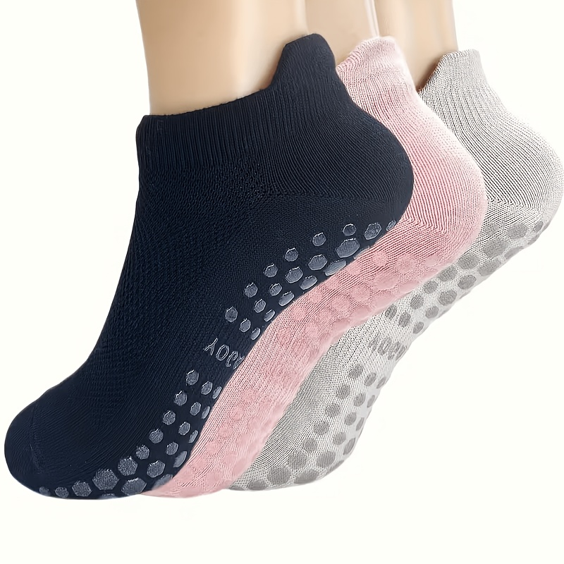 TEMU 6-pack 3-pair Women's Non-slip Yoga Socks For Pilates And Gym - Moisture-wicking Breathable Athletic Socks With Cushioned Sole, Design, ,