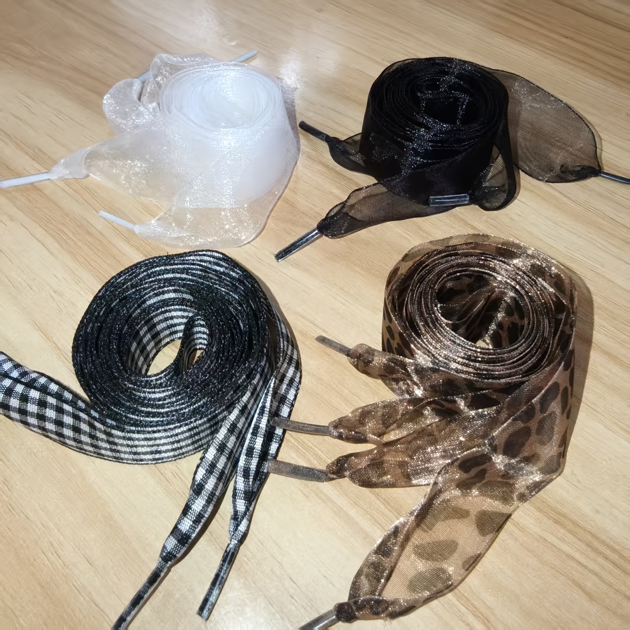 TEMU 4 Paires de Lacets à Ruban pour Baskets Femme, Idéal pour un Style Résolvant les Problèmes de Chaussures Ennuyeux. Ensemble Inclut un Design à