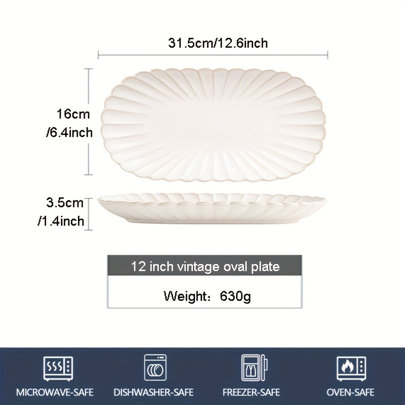TEMU Vintage Ceramic Sushi Plates - 8" Rectangular & 12" Oval Plates With Edges, , Home & Restaurant Use, Restaurant Plates | Ceramic Plates |