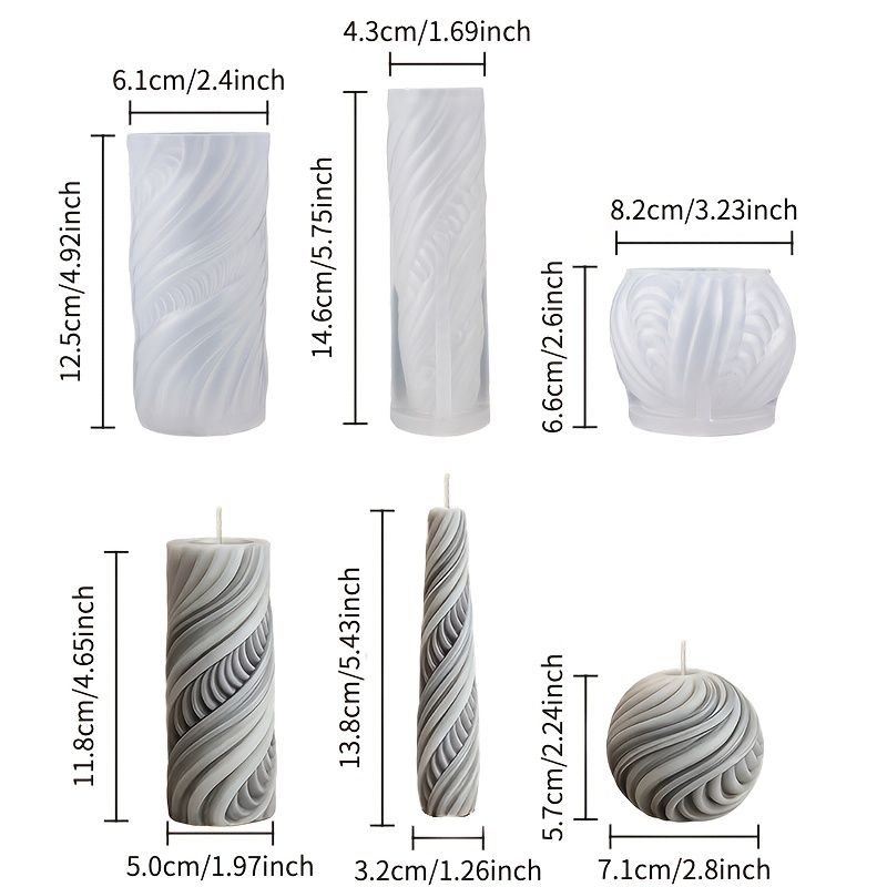 E-shop Harz-Silikonform 3-teiliges Set, 3D-texturierte Kerzen-Silikonform mit geometrischer Spiraltextur, klare detaillierte Formgebung, hochwertiges