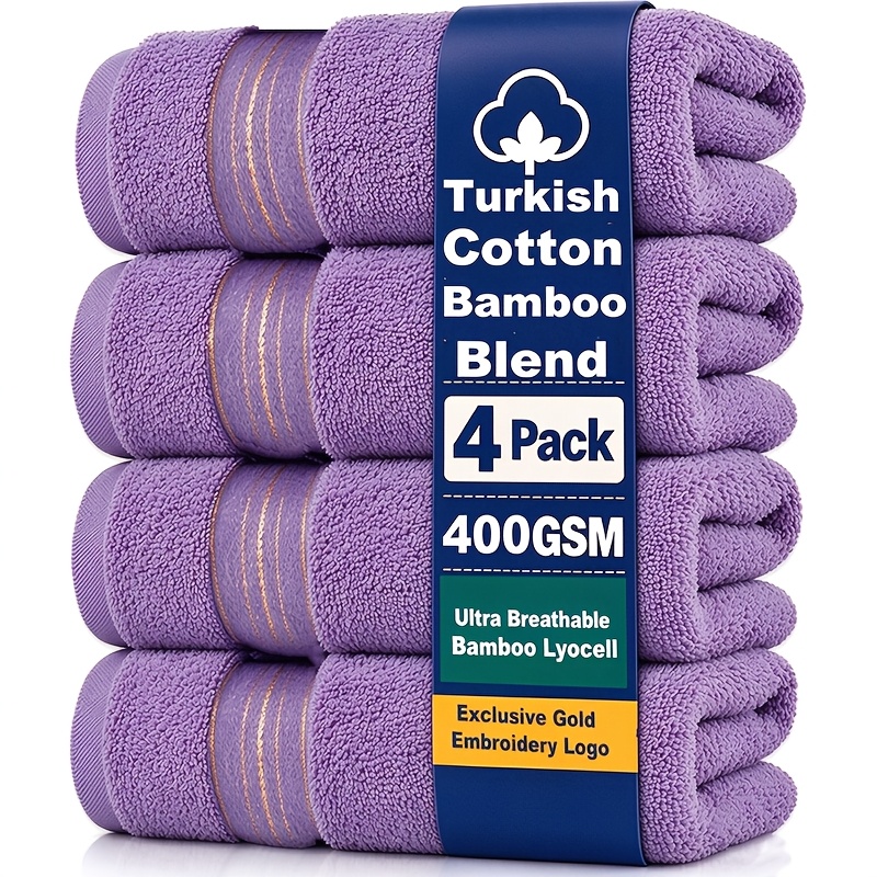 TEMU 4pcs Bath Towels, Cotton Blend, 400gsm Thick, And Water-absorbent, Durable, And No Fading, No Shedding, 70x140cm, Quick Dry Towels, Hotel,