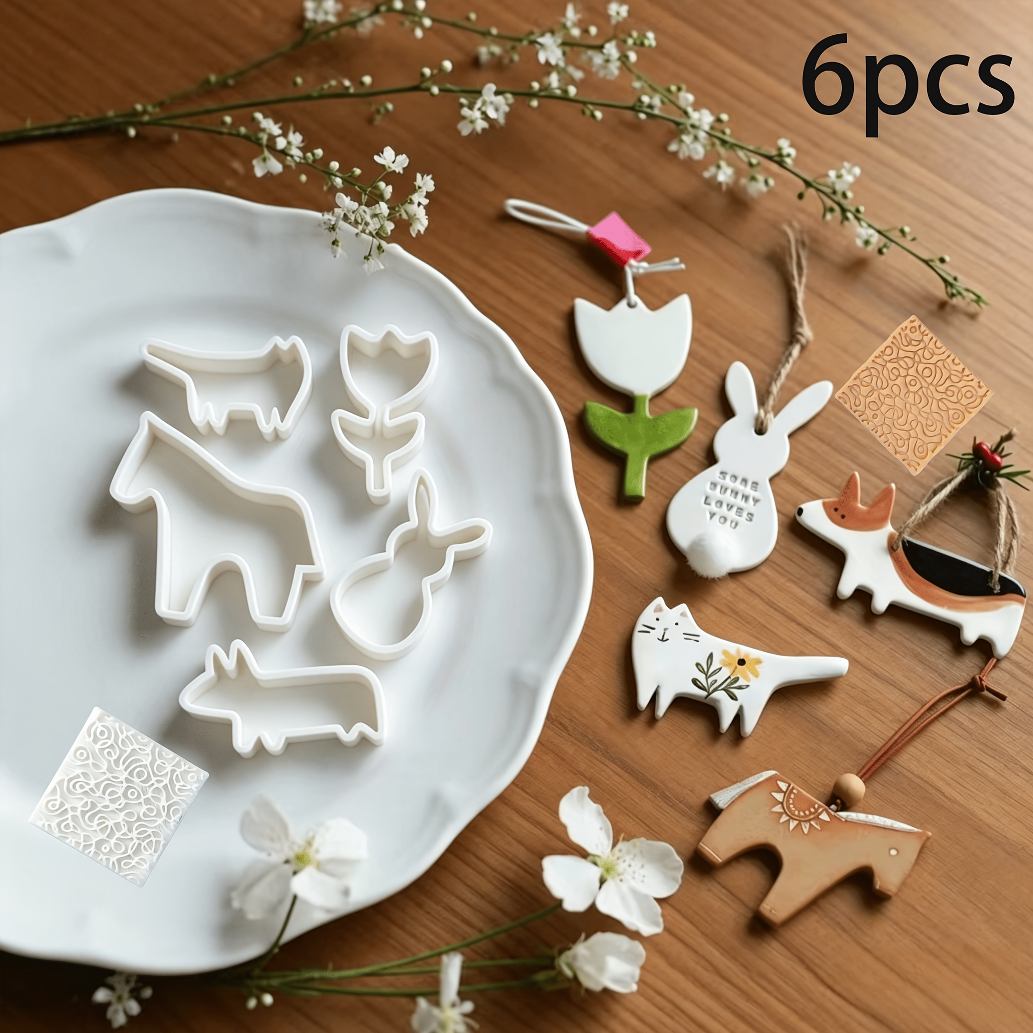TEMU 6pcs Light Luxury Animal Themed Jewelry Making Kit, Polymer Clay Cutters, Soft Clay Cutters With Combined Patterns Of Horse, Fox, Rabbit And