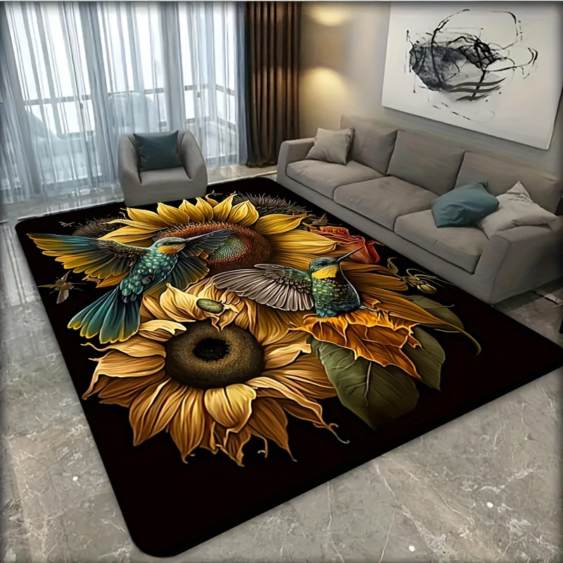

1pc Rectangle Area Rug, Non Slip Floor Mat, Machine Washable, Floral Indoor Printed Carpet, Suitable For Kitchen Living Room Bedroom Dining Room Decor