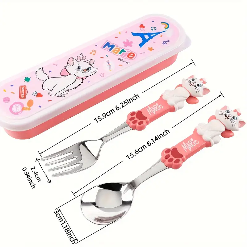 3pcs set of marie cutlery spoon fork boxe adorable stainless steel tableware portable reusable utensils western suitable for lunch camping workplace travel ideal gifts for Product details 1