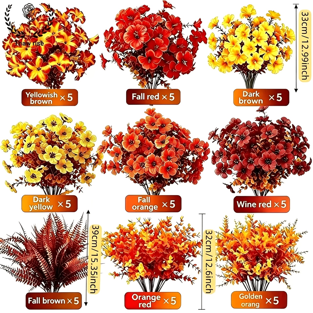 TEMU 45 bouquets de décorations artificielles d'automne, fausses fleurs d'extérieur | Chrysanthèmes artificiels anti-UV, plantes d'automne