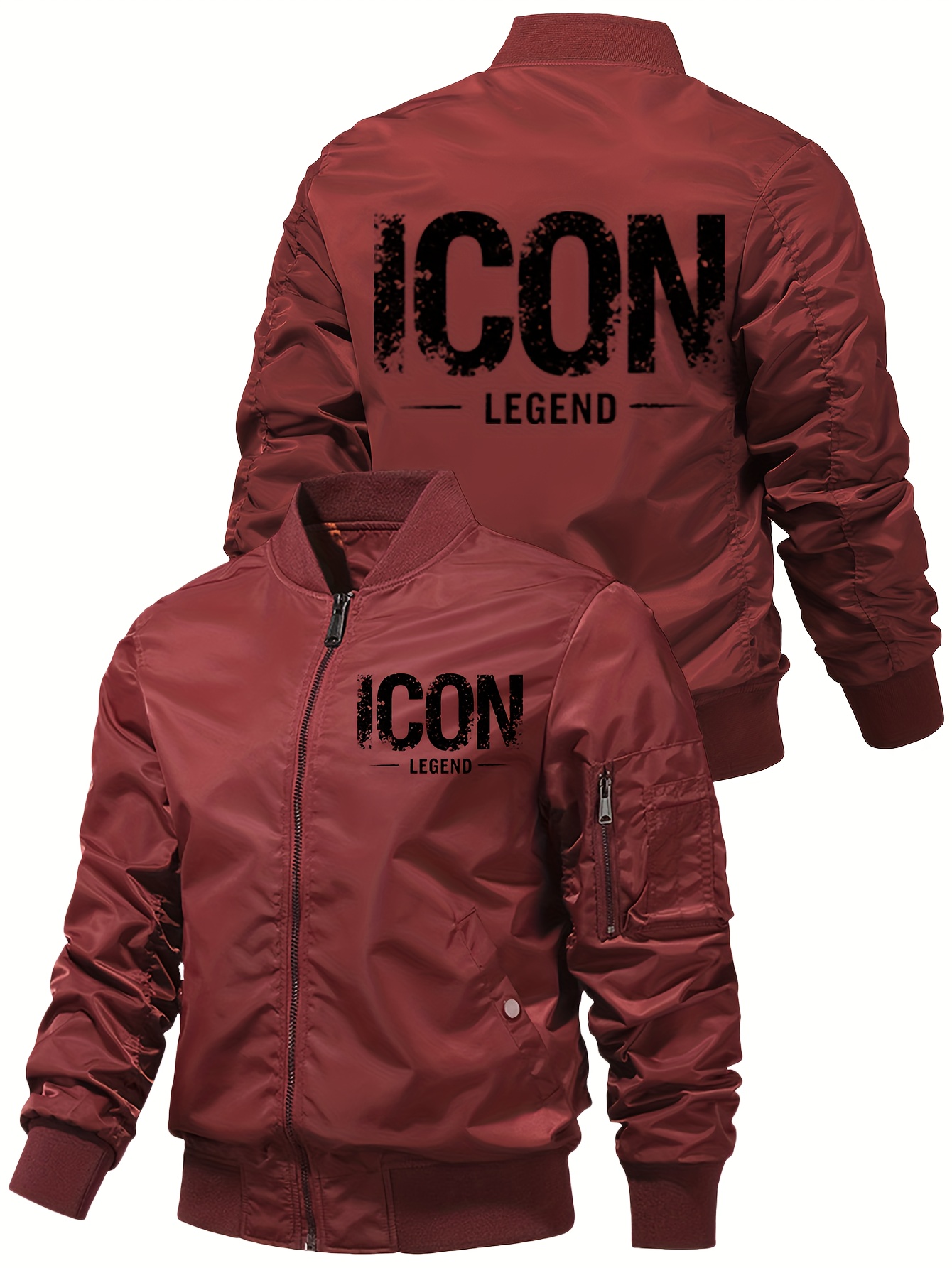 MA1 Pilotjas voor Heren - Vliegtas met Rits en IKON LEGEND Achterkant Print, Volledige Ritssluiting, Opstaande Kraag