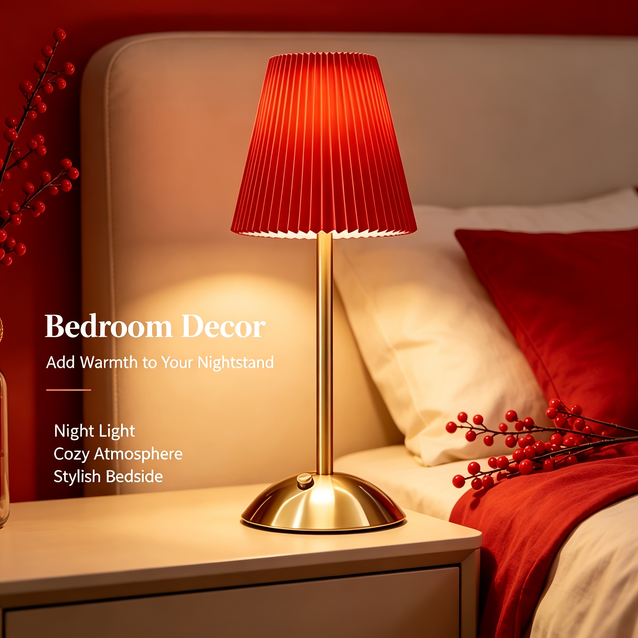 Modern Fashion Red Table Lamp with High Base, Touch Control
