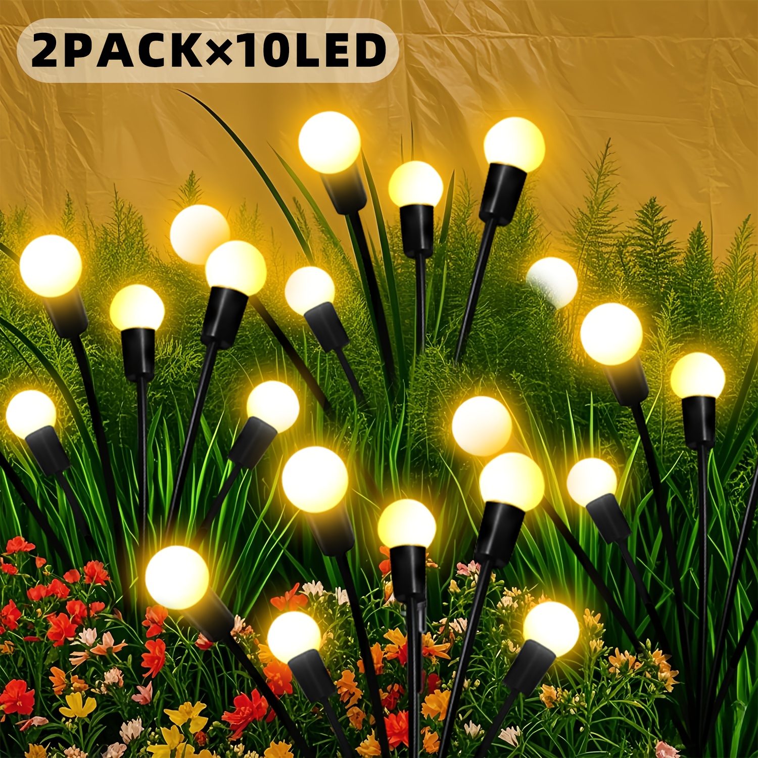 Image of 2pack, Each String Of 10/6led Solar Courtyard Lights, Garden Lights, Ipx4, Firefly Lights Swaying , Very Suitable For Lawn, Christmas Gifts, Parties, Wedding Atmosphere Decoration Lights
