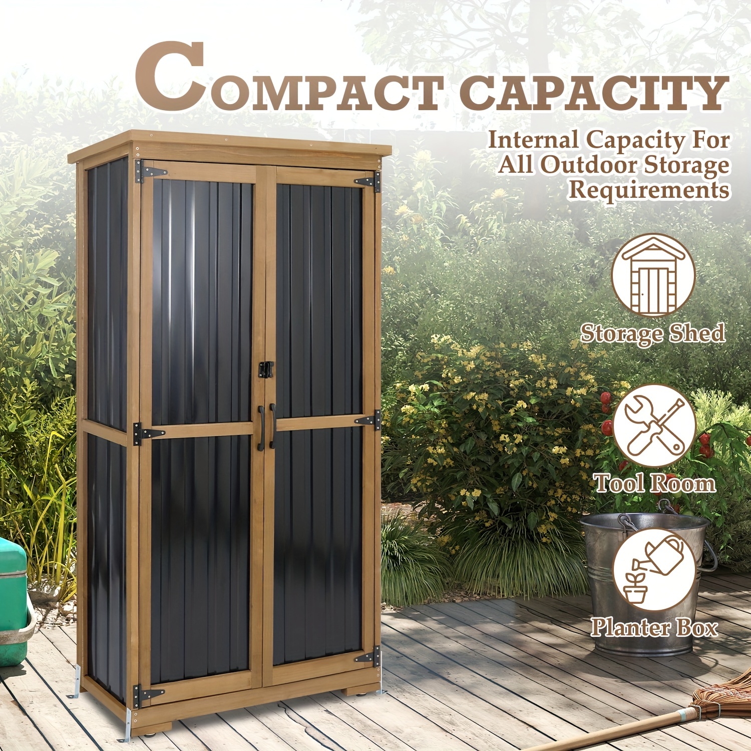 61.6" Outdoor Garden Storage Shed Lockable Arrow Wooden Storage