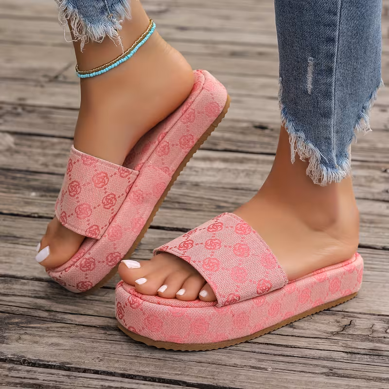 womens floral pattern sandals platform slip on slides walking slides 5