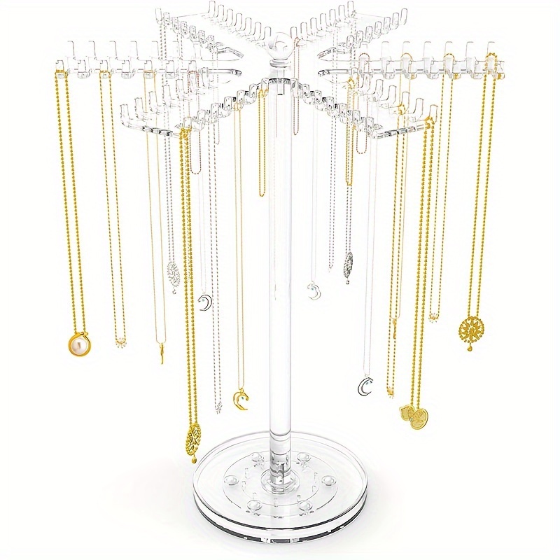 

Elegant Acrylic Necklace Organizer - 12.6" Hexagon Rotating Jewelry Display Stand With 84 Hooks, Perfect Gift Idea