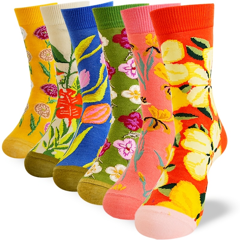 E-shop 6 Paar Herren- Damen-Socken mit floralem Muster für alle Jahreszeiten – Bunte Strick--Mischung, maschinenwaschbar, weiche bequeme