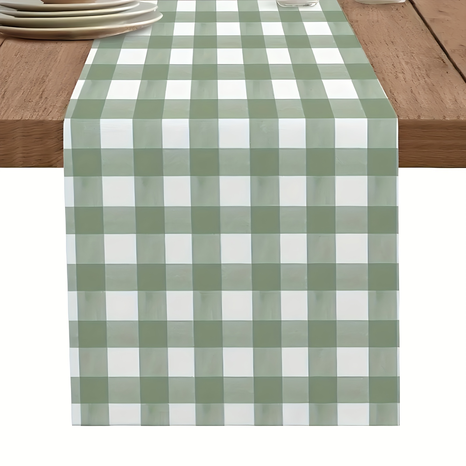 TEMU Nappe - 1 pièce Nappe/Chemin de commode vert sauge, Nappe rustique française à carreaux écossais pour cuisine, dîner, café, décoration de table,