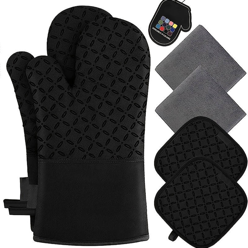 TEMU 6pcs Set/1 Pair Oven Mitts And Pot Holders, Kitchen Oven Glove High Heat Resistant Oven Mitts And Potholder With Non-slip Silicone Surface For