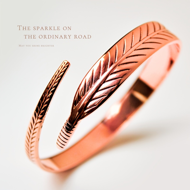 TEMU Bracelet élégant en cuivre avec des accents de plumes, parfait pour un usage et comme cadeau, convient à toutes les occasions