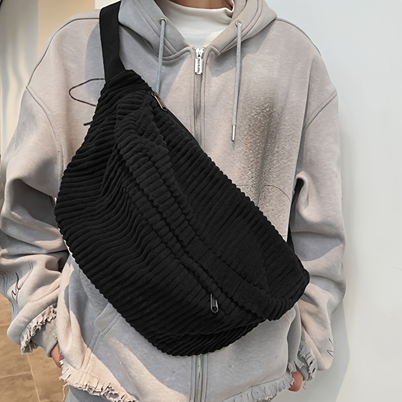 Corduroy Casual Sports Large Capacity Shoulder Bag, Plush Lightweight Crossbody Bag For Travel, Shopping, And Cycling