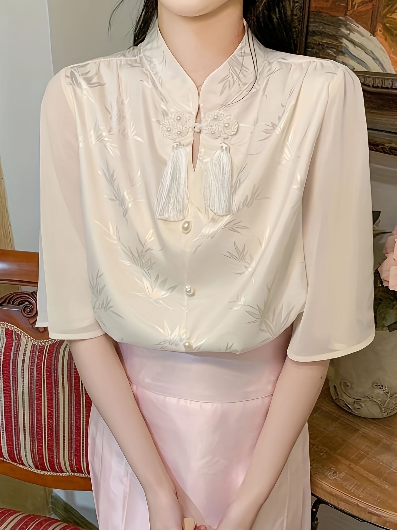 blusa manga corta elegante estilo chino mujeres verano Temu El