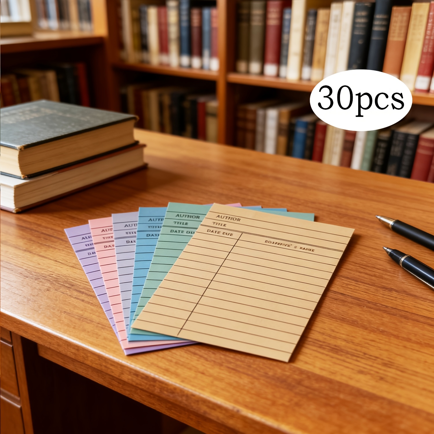 TEMU 30pcs Pack Of 30pcs Six-color Vintage Library Book Cards Suitable For, , Bookstore - Color-coded Book Borrow Record Cards With Index Tabs, Retro