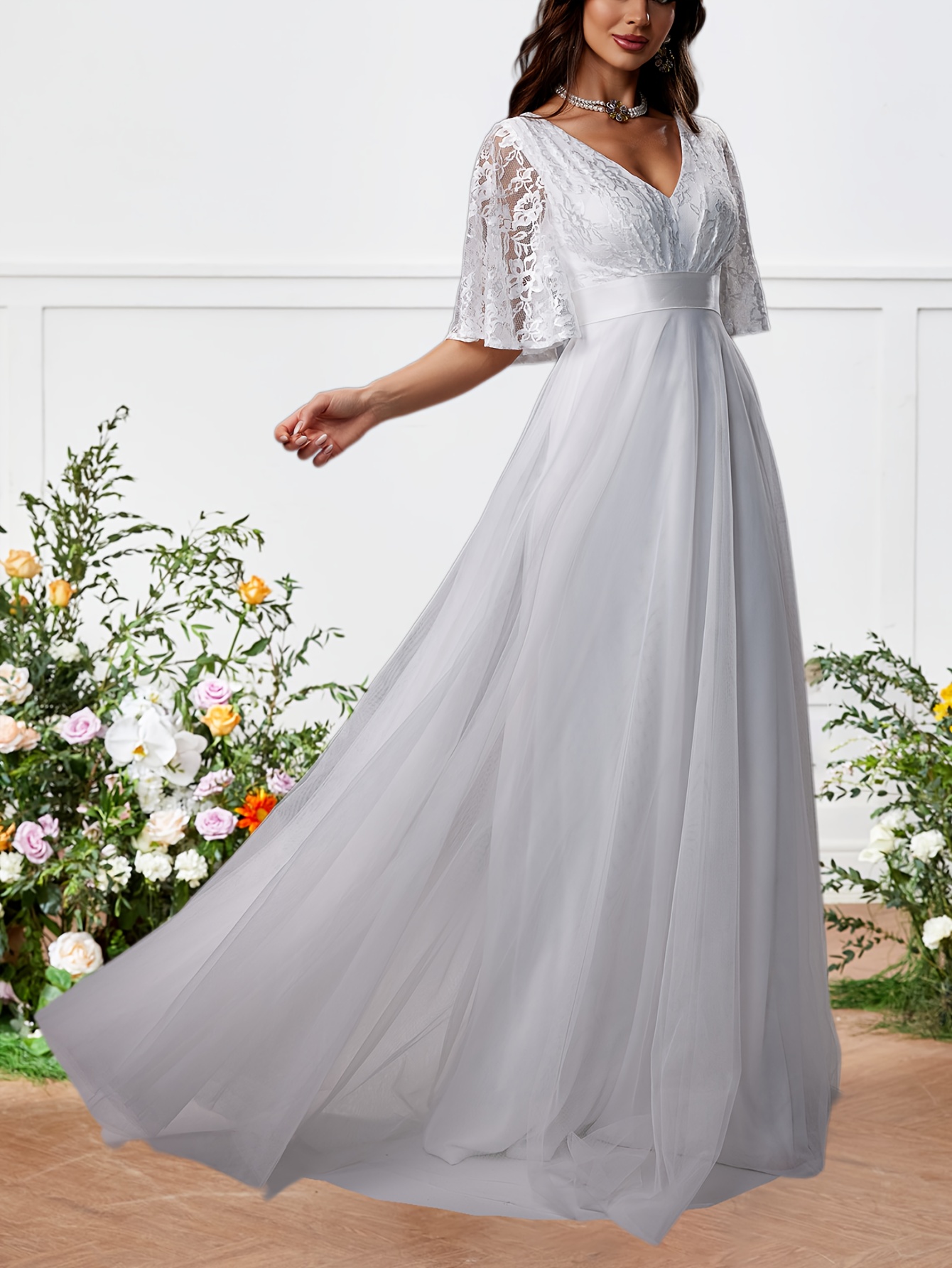 pintuck lace dress White Crinkle Pintuck Lace Trim Midaxi Dress main image 0