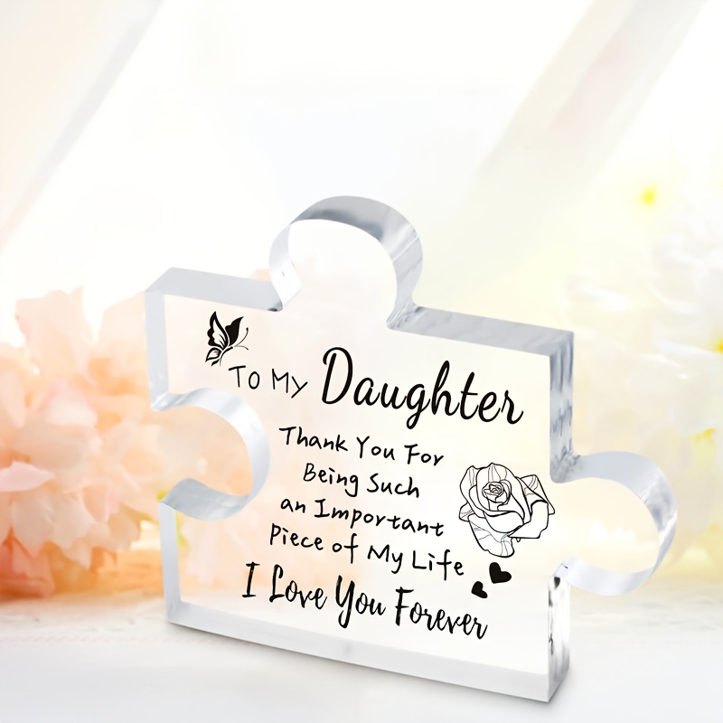 TEMU 2d Flat, Daughter Gift From Mom & Dad - Acrylic Puzzle Plaque With Name/text, Suitable For Mothers Day, Birthday, Graduation, Wedding - Desk